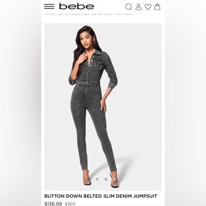 NEW W/Tag. BUTTON DOWN BELTED SLIM DENIM JUMPSUIT